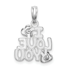 De-Ani Sterling Silver Rhodium-plated Polished I LOVE YOU with Hearts Pendant