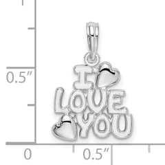 De-Ani Sterling Silver Rhodium-plated Polished I LOVE YOU with Hearts Pendant