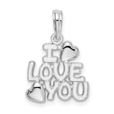 De-Ani Sterling Silver Rhodium-plated Polished I LOVE YOU with Hearts Pendant