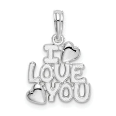 De-Ani Sterling Silver Rhodium-plated Polished I LOVE YOU with Hearts Pendant