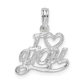 De-Ani Sterling Silver Rhodium-plated Polished I HEART YOU Script Pendant