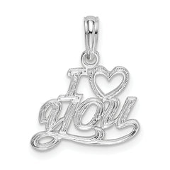De-Ani Sterling Silver Rhodium-plated Polished I HEART YOU Script Pendant