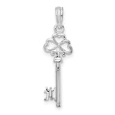 De-Ani Sterling Silver Rhodium-Plated Polished 3D Key with Hearts Top Pendant