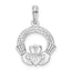 De-Ani Sterling Silver Rhodium-Plated Polished and Textured Claddagh Circle Pendant