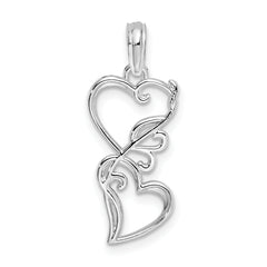 De-Ani Sterling Silver Rhodium-plated Polished Double Hearts Filigree Pendant