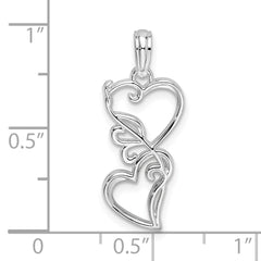 De-Ani Sterling Silver Rhodium-plated Polished Double Hearts Filigree Pendant