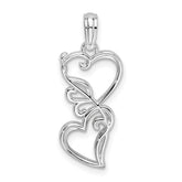 De-Ani Sterling Silver Rhodium-plated Polished Double Hearts Filigree Pendant