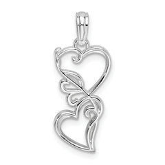 De-Ani Sterling Silver Rhodium-plated Polished Double Hearts Filigree Pendant