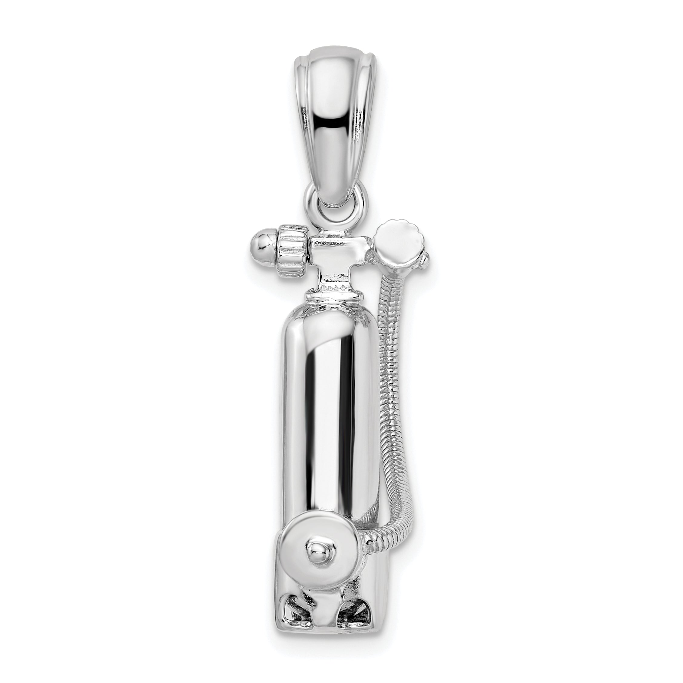 De-Ani Sterling Silver Rhodium-Plated 3D Single Scuba Tank with Hose Pendant