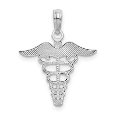 De-Ani Sterling Silver Rhodium-plated Polished Cut-Out Caduceus Pendant