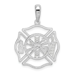 De-Ani Sterling Silver Rhodium-plated Polished Cut-Out Fireman Shield Pendant
