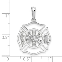 De-Ani Sterling Silver Rhodium-plated Polished Cut-Out Fireman Shield Pendant