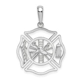 De-Ani Sterling Silver Rhodium-plated Polished Cut-Out Fireman Shield Pendant