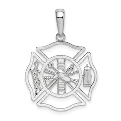 De-Ani Sterling Silver Rhodium-plated Polished Cut-Out Fireman Shield Pendant