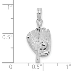 De-Ani Sterling Silver Rhodium-Plated Polished 3D Baseball / Bat / Glove Pendant