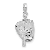 De-Ani Sterling Silver Rhodium-Plated Polished 3D Baseball / Bat / Glove Pendant