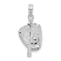 De-Ani Sterling Silver Rhodium-Plated Polished 3D Baseball / Bat / Glove Pendant