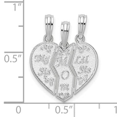 De-Ani Sterling Silver Rhodium-plated Textured Big Sis / Mom / Lil Sis Break Apart Pendant