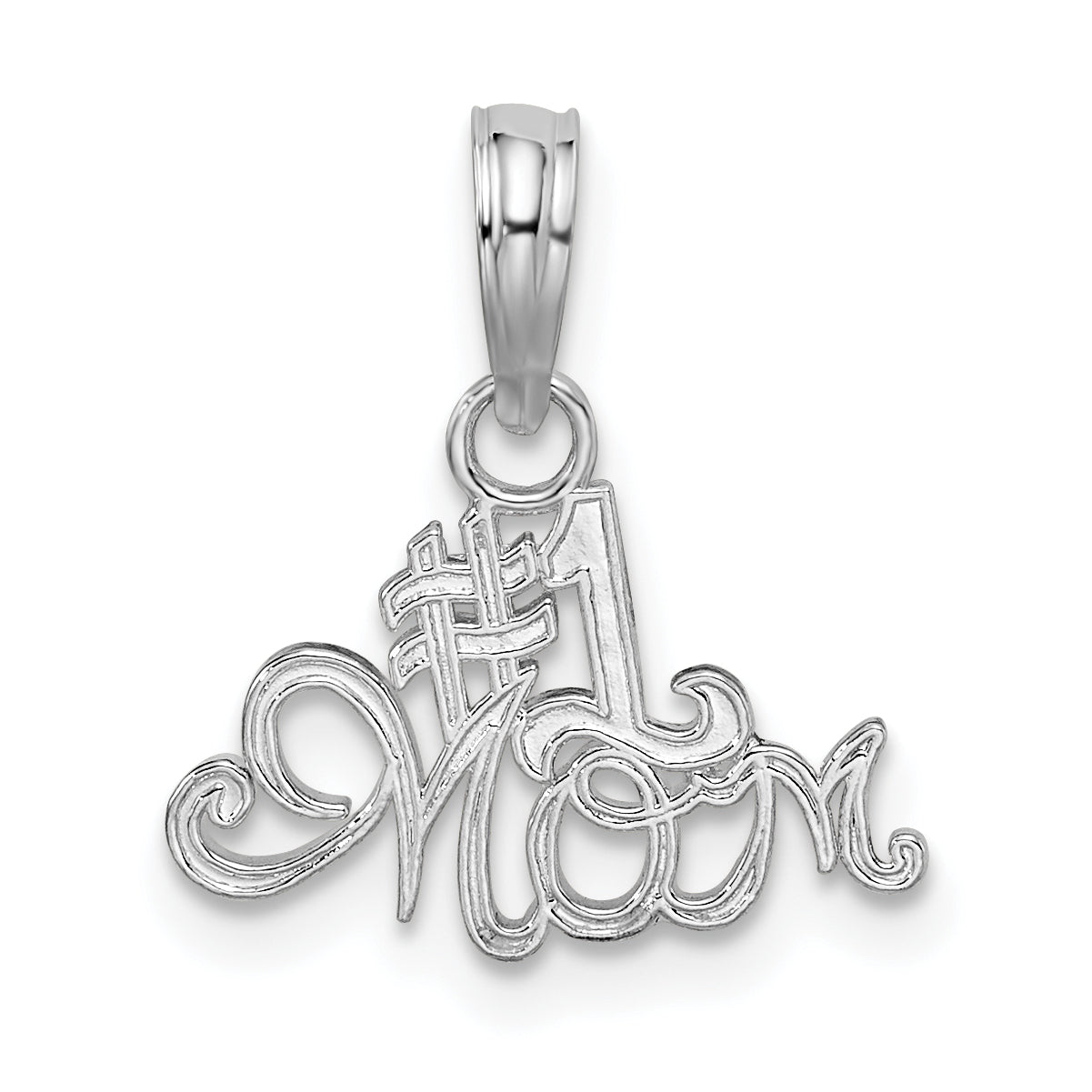 De-Ani Sterling Silver Rhodium-plated Polished #1 MOM Script Pendant