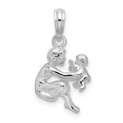 De-Ani Sterling Silver Rhodium-Plated Polished 3D Mother and Baby Pendant