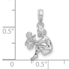De-Ani Sterling Silver Rhodium-Plated Polished 3D Mother and Baby Pendant