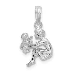 De-Ani Sterling Silver Rhodium-Plated Polished 3D Mother and Baby Pendant