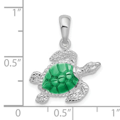 De-Ani Sterling Silver Rhodium-Plated Polished Enameled Sea Turtle Pendant