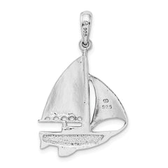 De-Ani Sterling Silver Rhodium-Plated Polished Enameled Sailboat Pendant