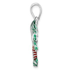 De-Ani Sterling Silver Rhodium-Plated Polished Enameled Palm Trees Pendant