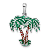 De-Ani Sterling Silver Rhodium-Plated Polished Enameled Palm Trees Pendant