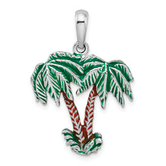 De-Ani Sterling Silver Rhodium-Plated Polished Enameled Palm Trees Pendant