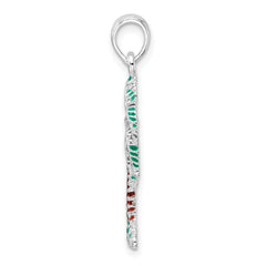 De-Ani Sterling Silver Rhodium-Plated Polished Enameled Palmetto Pendant