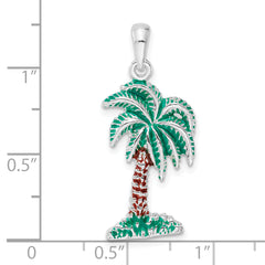 De-Ani Sterling Silver Rhodium-Plated Polished Enameled Palmetto Pendant
