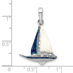 De-Ani Sterling Silver Rhodium-Plated Polished 3D Enameled Sailboat Pendant