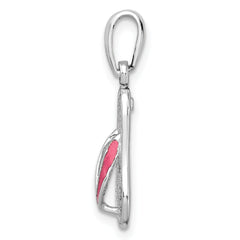 De-Ani Sterling Silver Rhodium-Plated Enameled Pink Flip-flop Pendant