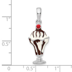 De-Ani Sterling Silver Rhodium-Plated Enameled Chocolate Sundae Pendant