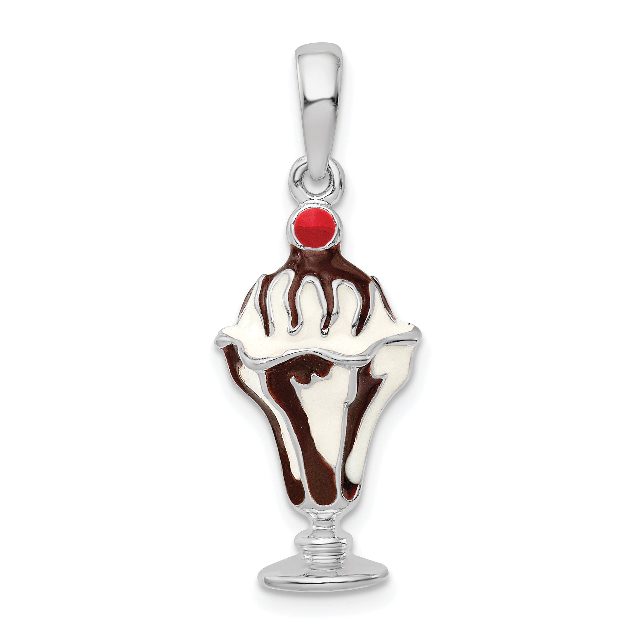 De-Ani Sterling Silver Rhodium-Plated Enameled Chocolate Sundae Pendant