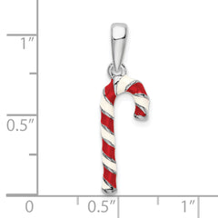De-Ani Sterling Silver Rhodium-Plated 3D Enameled Candy Cane Pendant