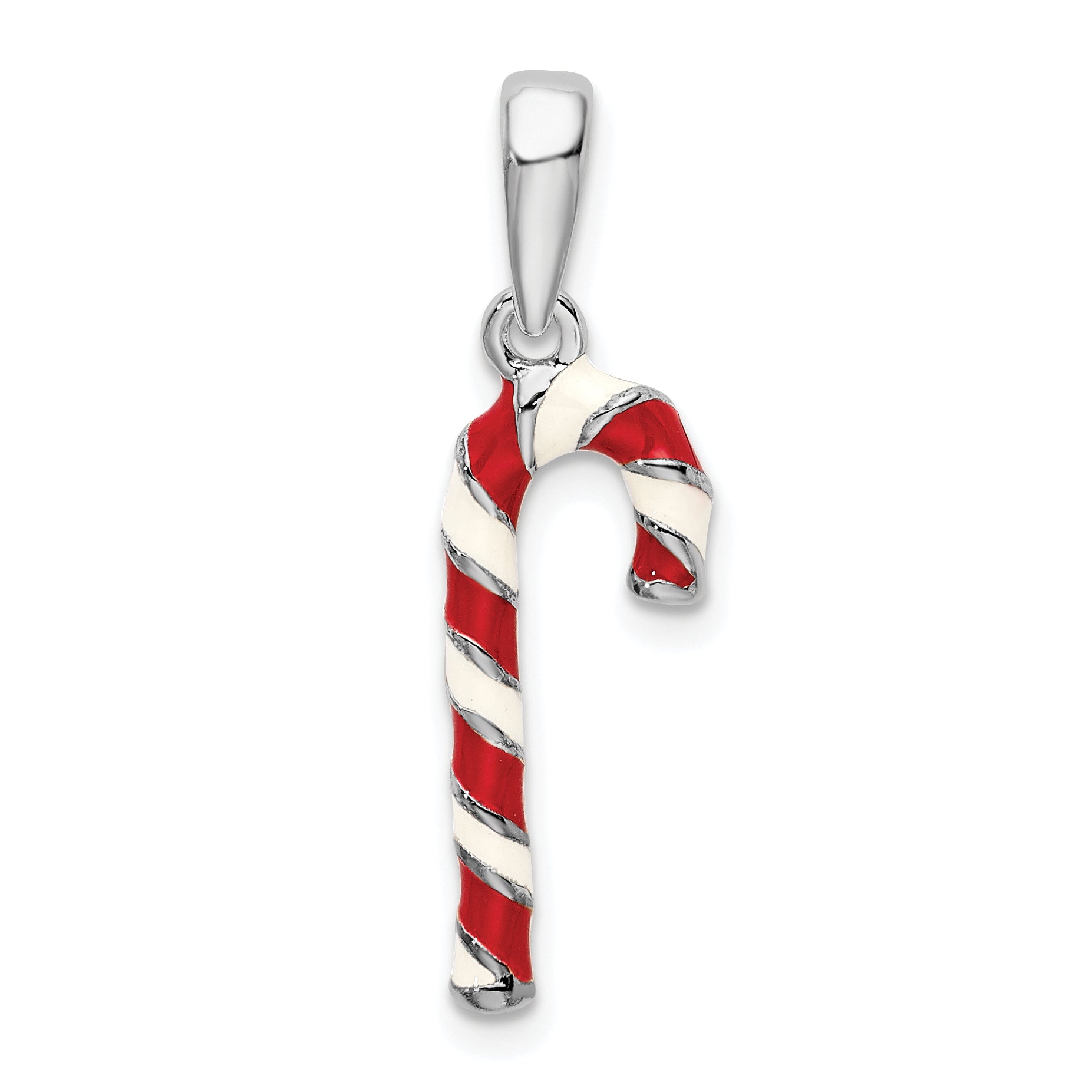De-Ani Sterling Silver Rhodium-Plated 3D Enameled Candy Cane Pendant