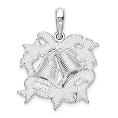 De-Ani Sterling Silver Rhodium-Plated Polished Enameled Bells and Holly Pendant