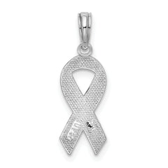 De-Ani Sterling Silver Rhodium-Plated Polished Enameled Pink Ribbon Pendant