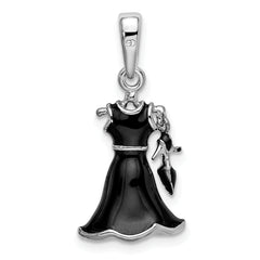 De-Ani Sterling Silver Rhodium-Plated 3D Enameled Black Dress and Shoe Pendant
