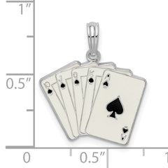 De-Ani Sterling Silver Rhodium-Plated Enameled Cards Royal Flush Pendant