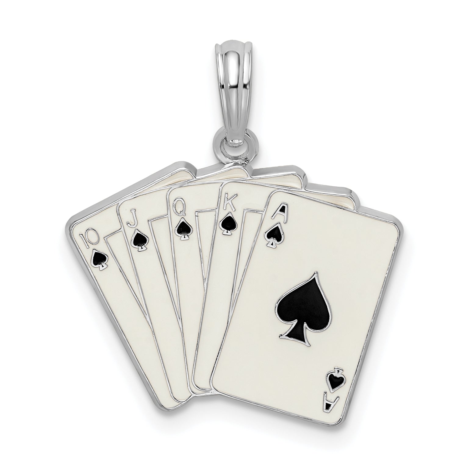 De-Ani Sterling Silver Rhodium-Plated Enameled Cards Royal Flush Pendant