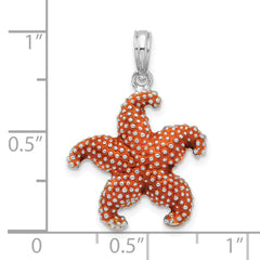 De-Ani Sterling Silver Rhodium-Plated Enameled Orange Starfish Pendant
