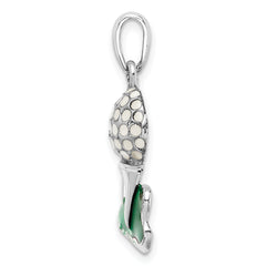 De-Ani Sterling Silver Rhodium-Plated Polished Enameled Golf Ball with Tee Pendant