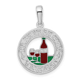 De-Ani Sterling Silver Rhodium-Plated Enameled Traverse City Michigan with Wine Pendant