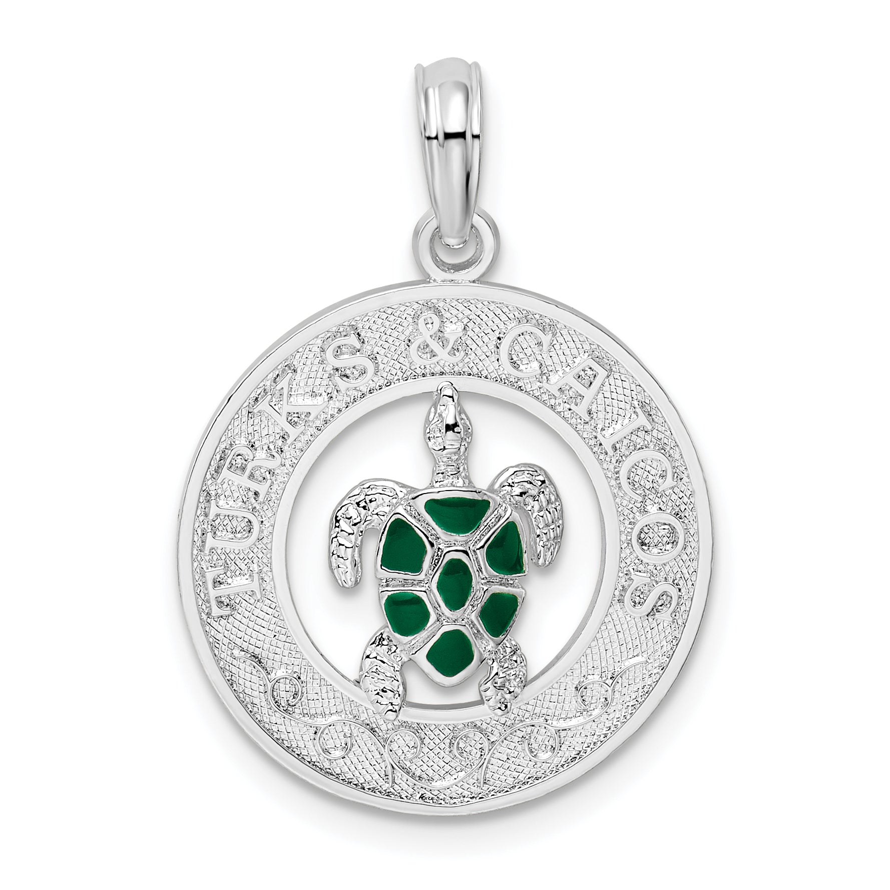 De-Ani Sterling Silver Rhodium-Plated Enameled Turks and Caicos with Turtle Pendant