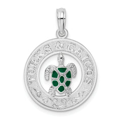 De-Ani Sterling Silver Rhodium-Plated Enameled Turks and Caicos with Turtle Pendant