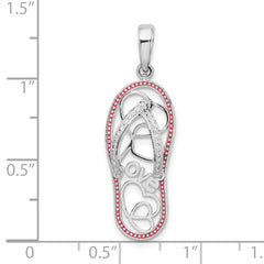 De-Ani Sterling Silver Rhodium-Plated Enameled LOVE Flip-flop Pendant